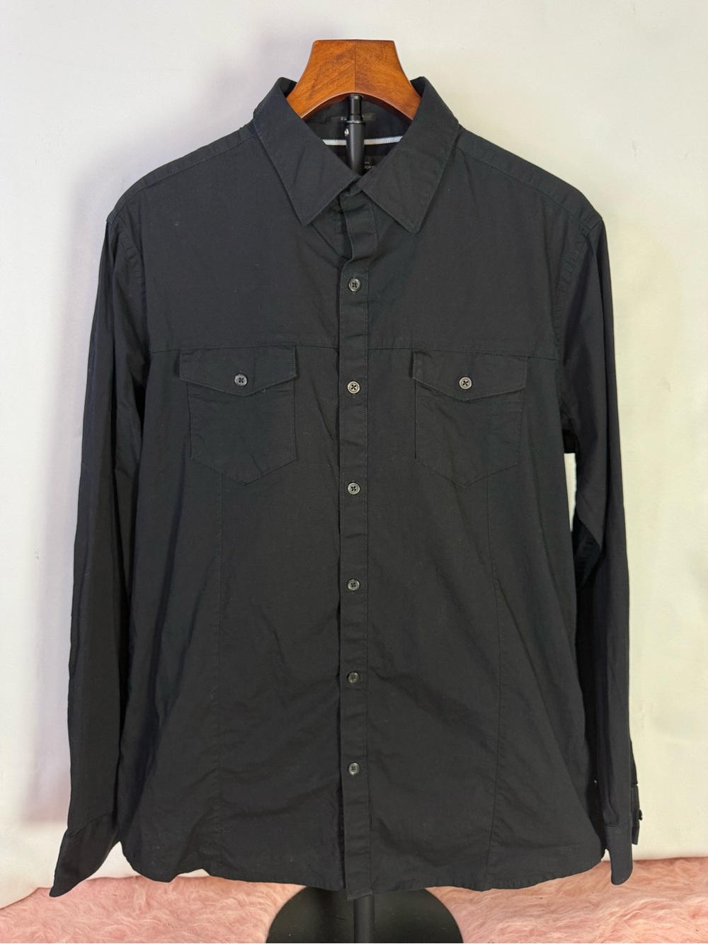 Marc Anthony - Men's Black Button-Up Slim Fot Long Sleeve Shirt - Size L
